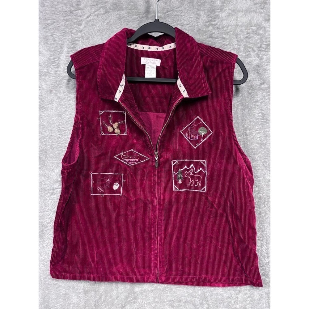 Christopher and Banks Red Sleeveless Zip Up Vest‎ Womens Size Large Cotton Blend
